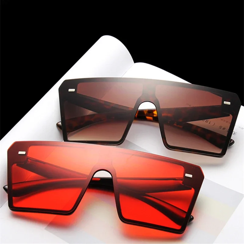 Oversized Square Sunglasses Women 2024 Luxury Brand Fashion Flat Top Red Black Clear Lens One Piece Men Gafas Shade Mirror UV400