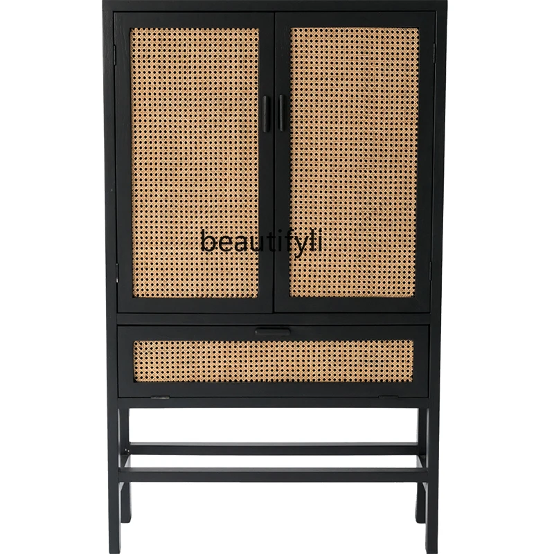 

Solid Wood Sideboard Wine Cabinet Rattan Modern Minimalist Living Room Home Tea Cabinet Nordic Storage Cabinet B & B