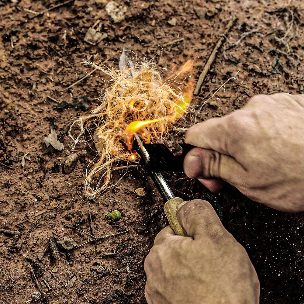 New Wilderness Survival Portable Flint Kit - Magnesium Fire Starter Stick with Wooden Handle for Camping Outdoor Equipment Tool - Image 2