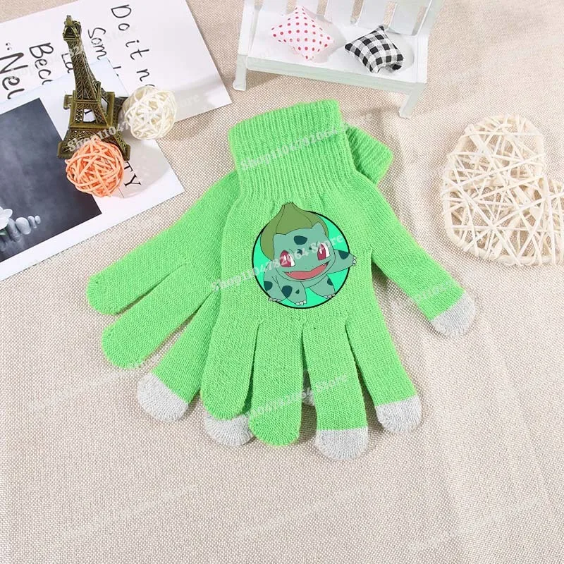 Guantes de punto de Pokemons para niños y niñas, manoplas de dibujos animados de Anime, guantes cálidos para pantalla táctil para otoño e invierno, regalos de navidad