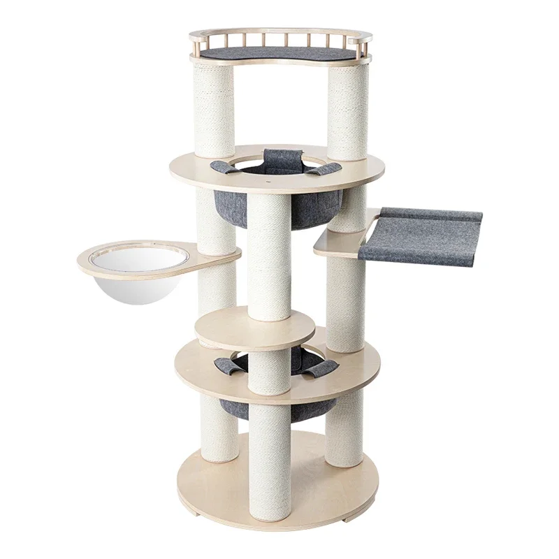 

All-season Wooden Cat Climbing Frame With Integrated Bed And Tree Durable Multi-layer Structure For Large Cats