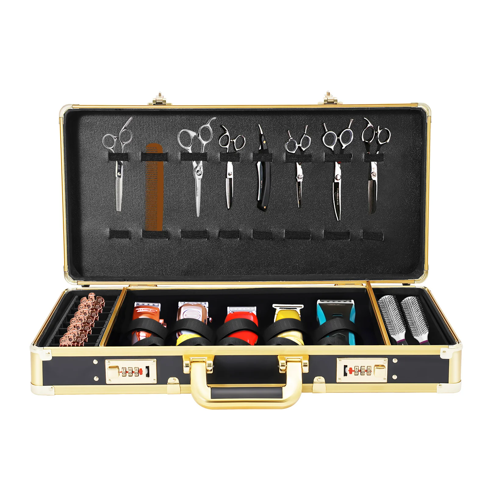 

Rectangular Golden Barber Carrying Case with Fashionable Appearance Multiple Rivets Hair Stylists Pet Groomers Travel Bag