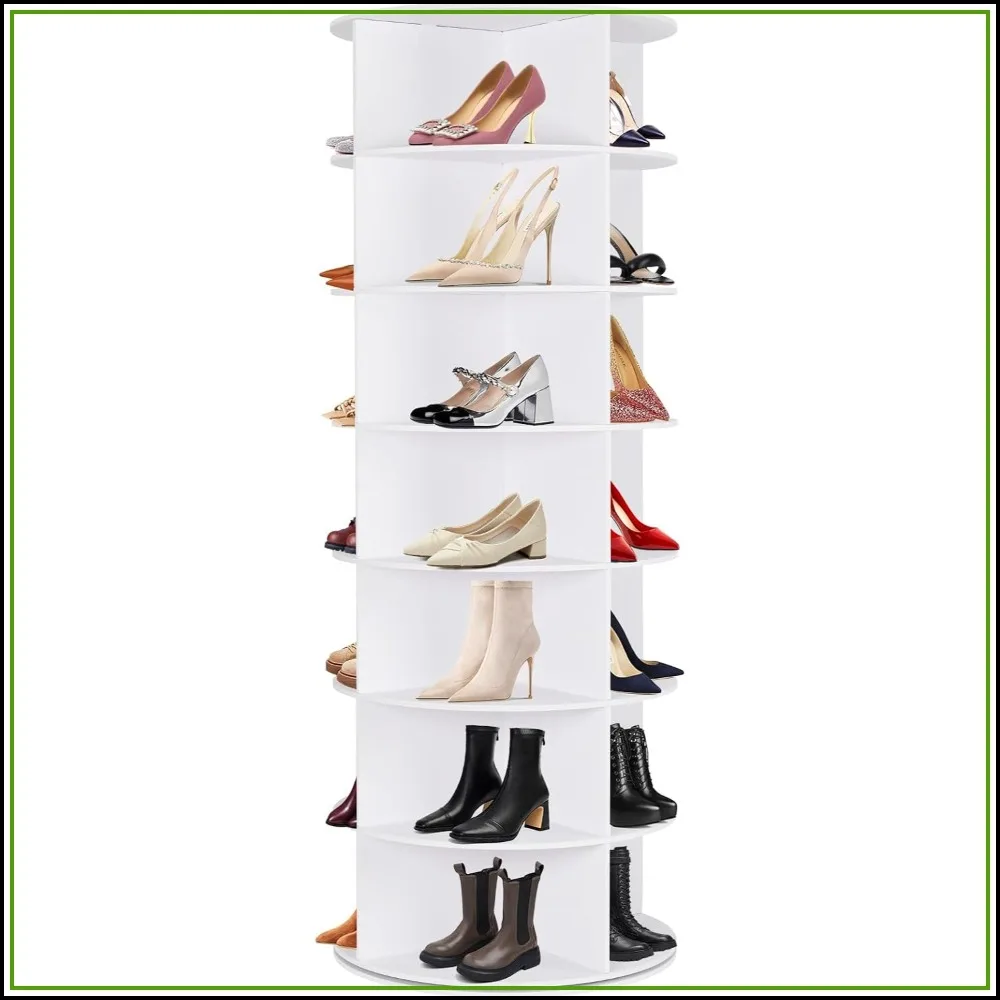 7 Tier Rotating Shoe Rack Tower, 360 Degree Shoe Storage Organizer, White