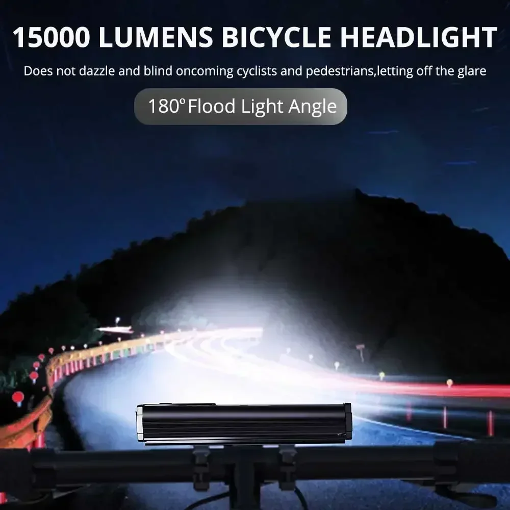 Imagem -06 - Luz Dianteira da Bicicleta 15000 Lúmen Luz 10000mah Lanterna à Prova Impermeável Água Tipo-c Carregamento Mtb para Ciclismo de Estrada Acessórios da Lâmpada