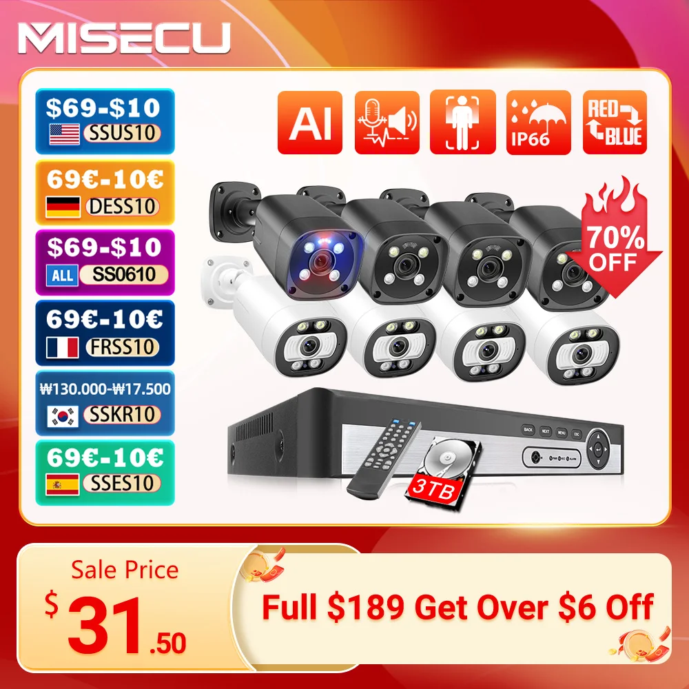 Misecu POE AI NVR, 8CH, 4K, 5MP