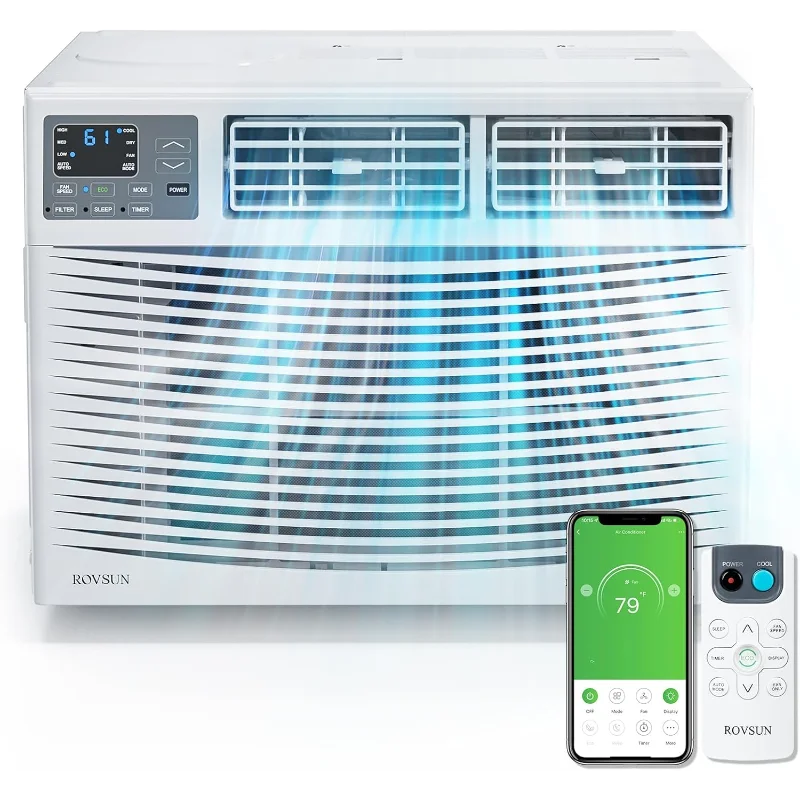 مكيف هواء نافذة ROVSUN Smart 24000BTU مع WiFi، وحدة تيار متردد للنافذة موفرة للطاقة مع جهاز تحكم عن بعد ومؤقت للتطبيقات