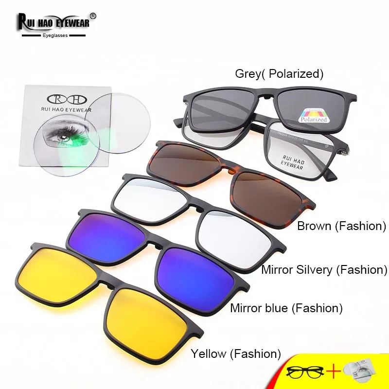 

Rectangle Eyeglasses Frame Customize Prescription Lenses TR90 Glasses Fill Resin Lens Spectacles With 5PCS Clip on Sunglasses