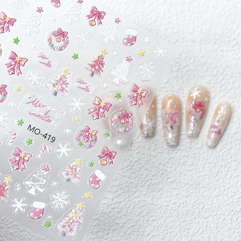 Autocollants pour ongles en relief 5D, arbres de noël, cercles, bottes, flocons de neige, cloches, décalcomanies, décorations pour manucure