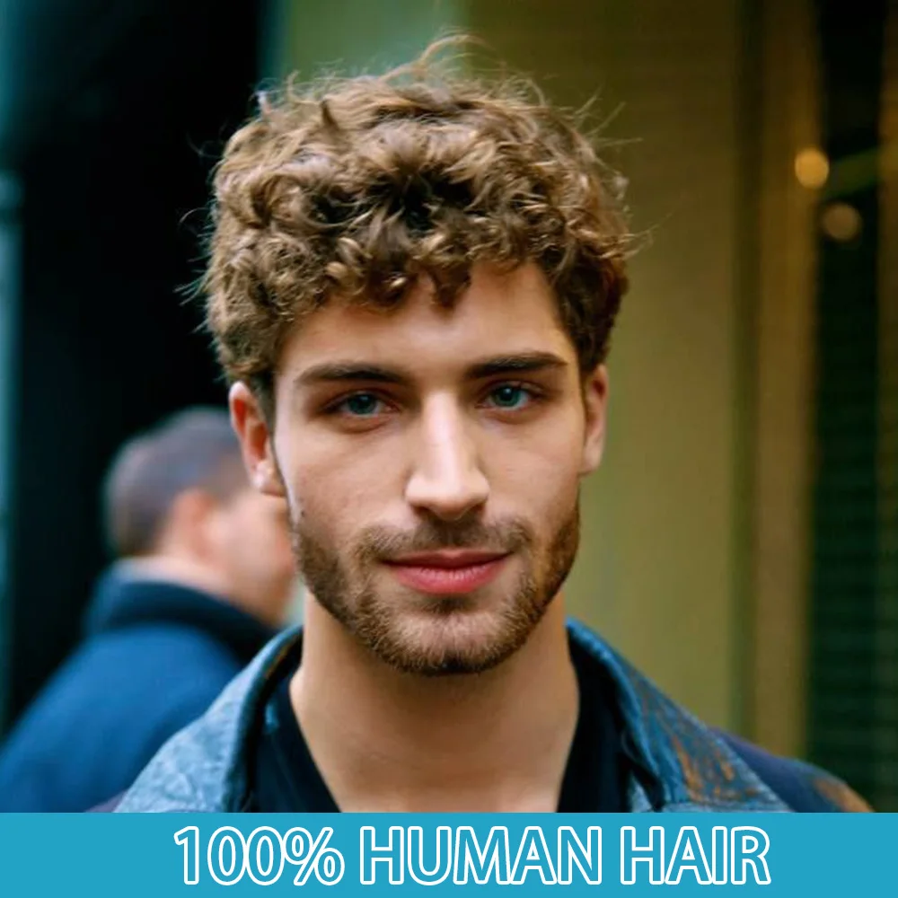 

Мужской парик из натуральных кудрявых волос, короткий, многослойный, стрижка пикси, с челкой, коричневый, 6 дюймов, полностью машинной работы, с челкой