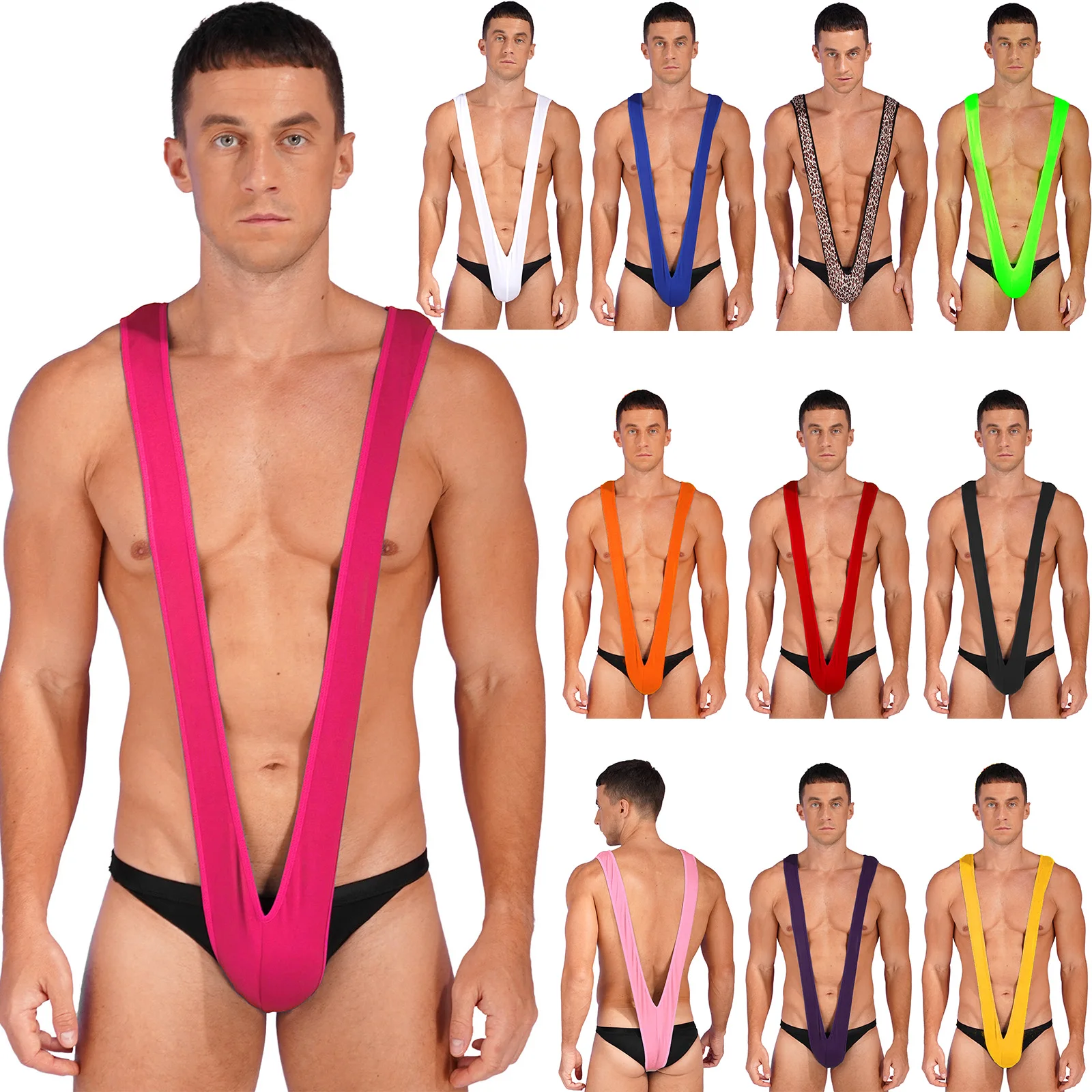 

Sissy Men Mini Bikini V-Neck Sling Shots Bodysuits Solid Color Micro G String Thong Monokini Swimsuit Bathing Beachwear Jumpsuit