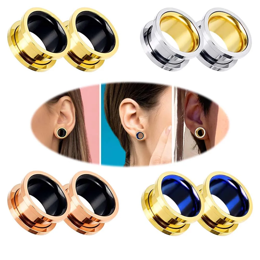 Stainless Steel Double Flared Ear Gauges Tunnels Plugs Flesh Expander Earrings Body Piercing Jewelry Set for Women Men 2G-13/16