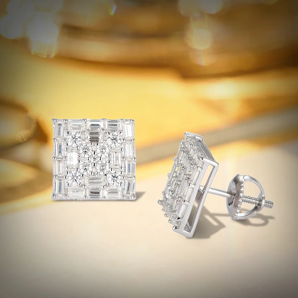 

Square Moissanite Earrings S925 Silver Stud Earring for Women with Gra Certificate Wedding Engagement Gift Occasion New 2025
