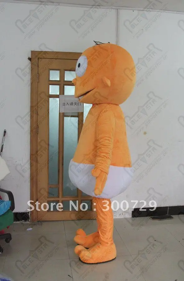 새로운 성인 뜨거운 판매 거품 귀여운 인형 오렌지 외계인 병아리 만화 마스코트 의상 플러시 크리스마스 멋진 드레스 할로윈 마스코트 의상