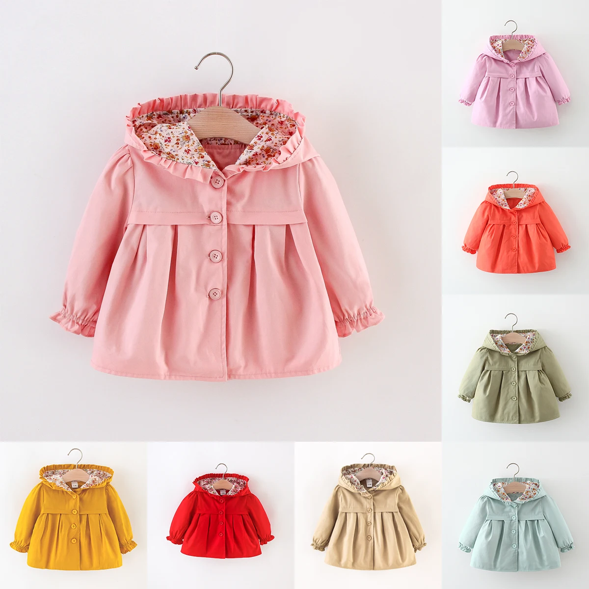 

Baby Girl Jacket Autumn Long Sleeve Cotton Windbreak 0-3 Years Old Hooded Jacket for Baby Girl