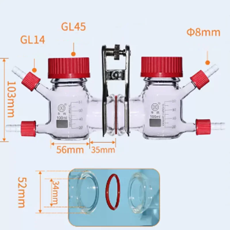 Lab Microbial Fuel Electrolytic Cell Single Double Chamber MFC Reactor Clipable Proton Membrane Cell Box