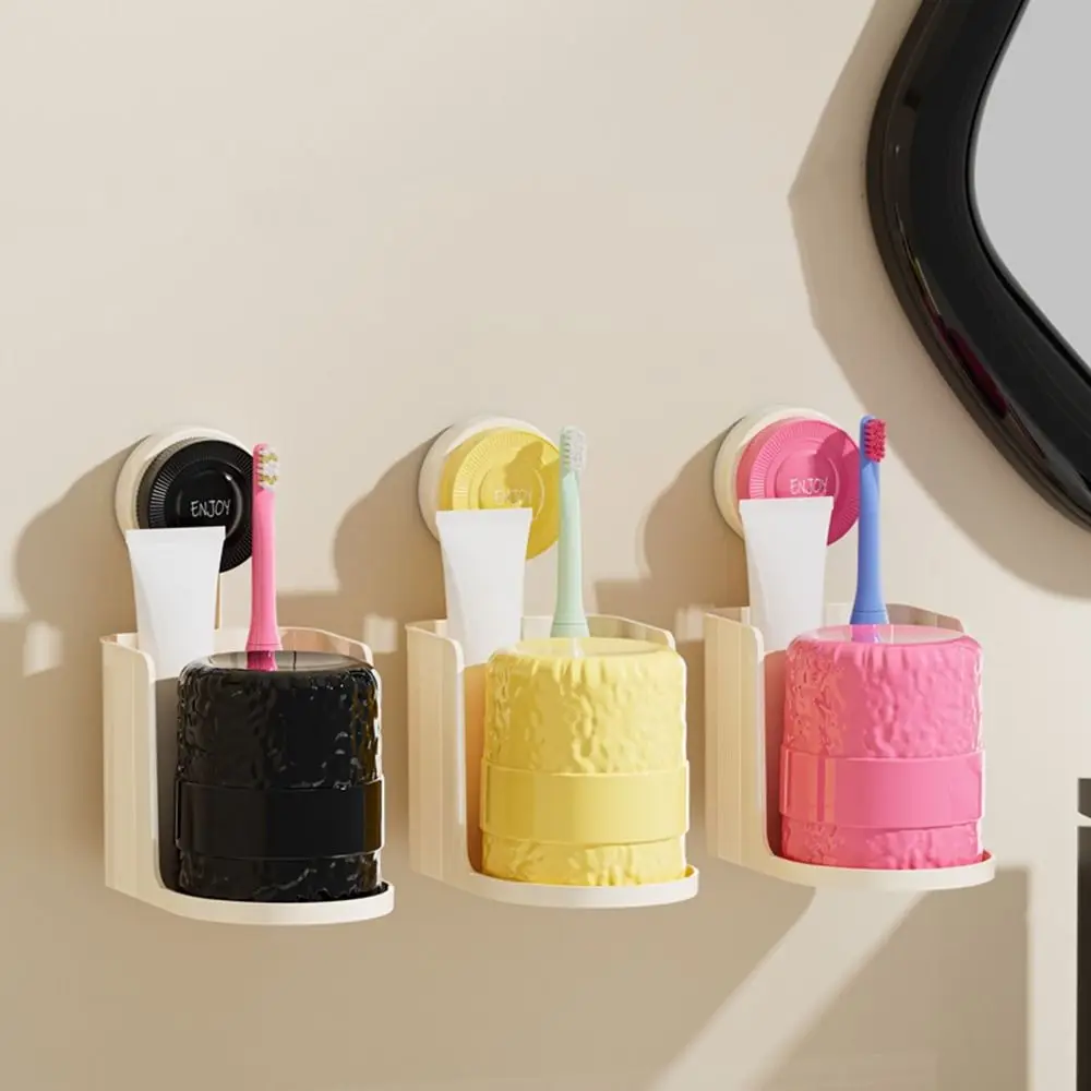 Soporte de cepillo de dientes con ventosa de plástico, soporte de cepillo de dientes eléctrico reutilizable que ahorra espacio, juego de tazas de lavado de pasta de dientes montada en la pared