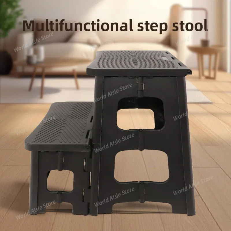 Household Two-Step Plastic Climbing Stool Step Height Stool Multifunctional Foldable Chair Car Wash Stool Stable and Non Slip