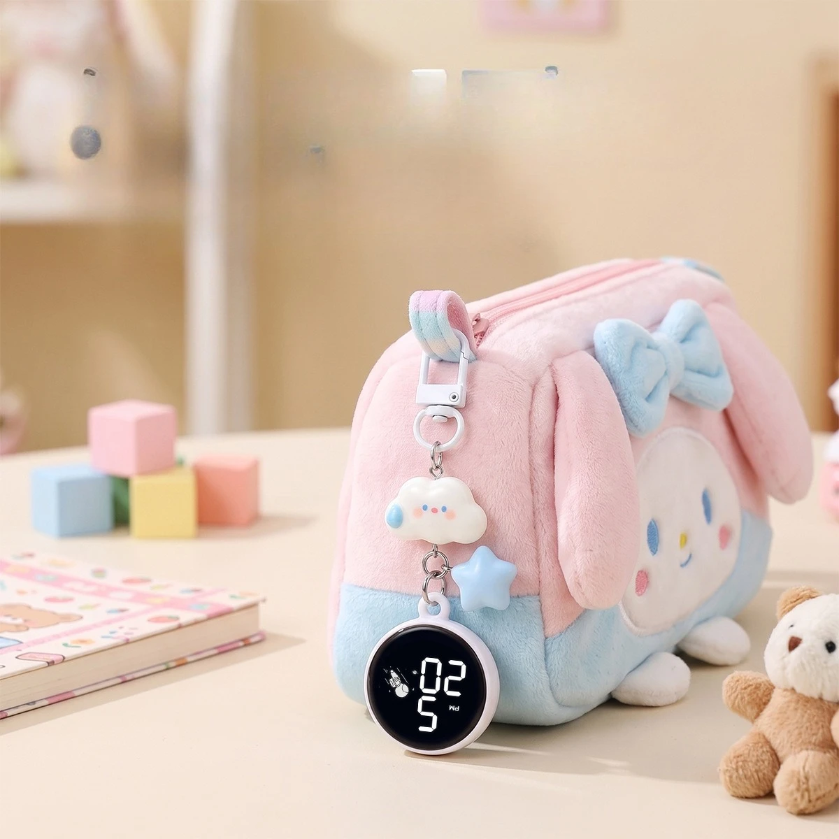 New cartoon keychain mini small hanging watch for students, LED electronic watch bag accessories hanging watch