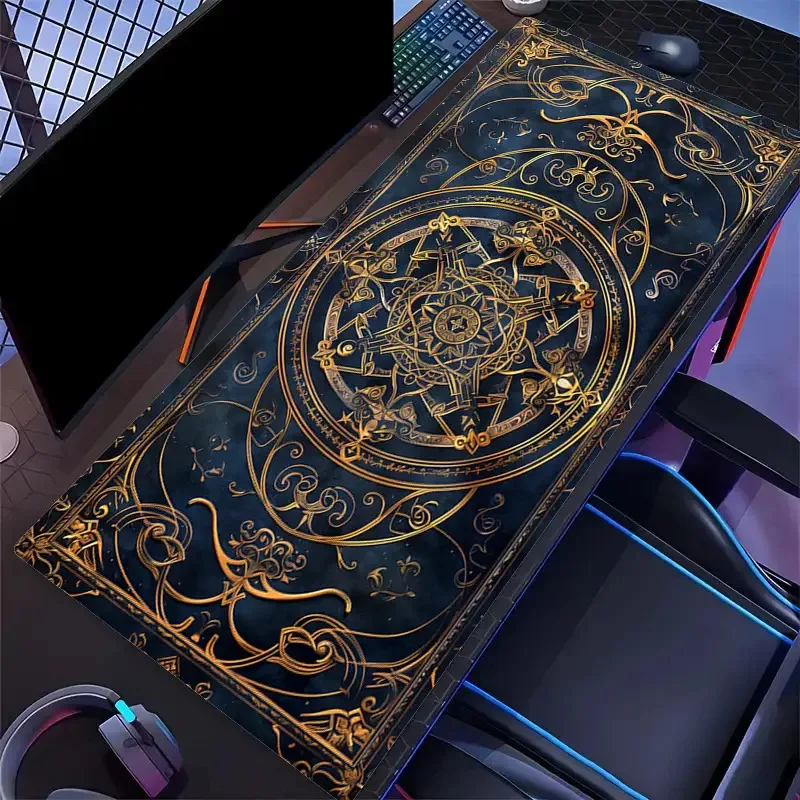 Mystical Golden Compass Design Oversized Desk Mat Premium Rubber Gaming Mouse Pad for Office and PC Setup