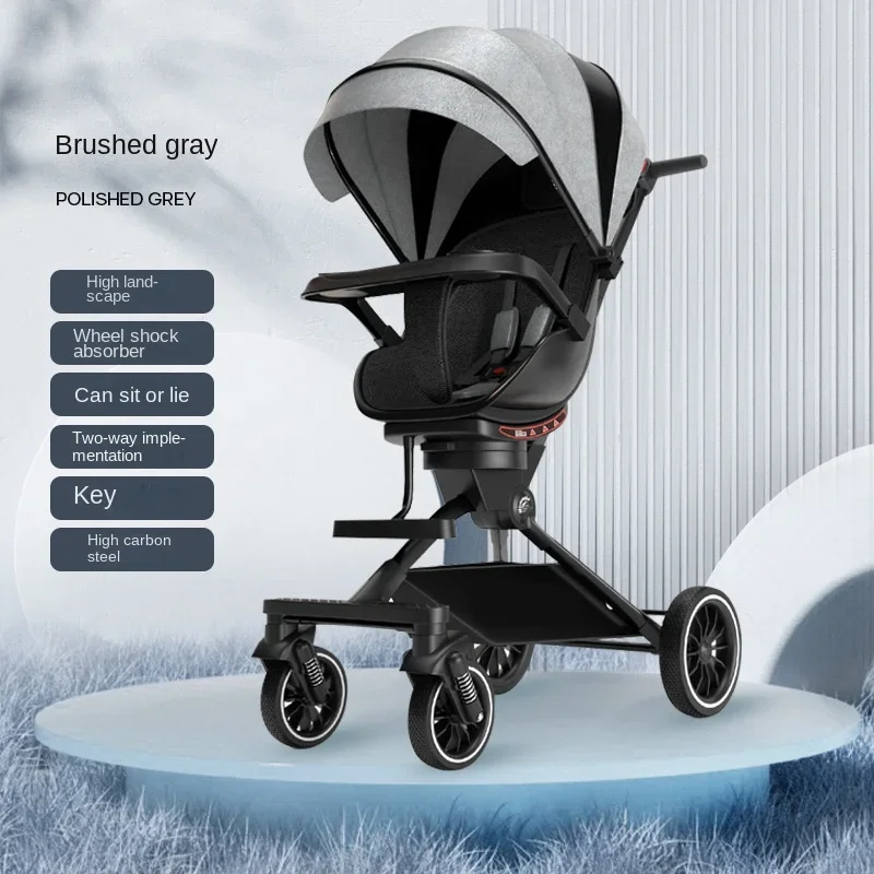 Four Wheel Baby Stroller High Landscape Lightweight Folding Travel Stroller Newborn Two-way Seat Shock Absorption Stroller