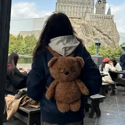 Mochila de pelúcia urso para crianças Saco bonito dos desenhos animados Saco recheado para escola e viagens, presente para meninas, moda