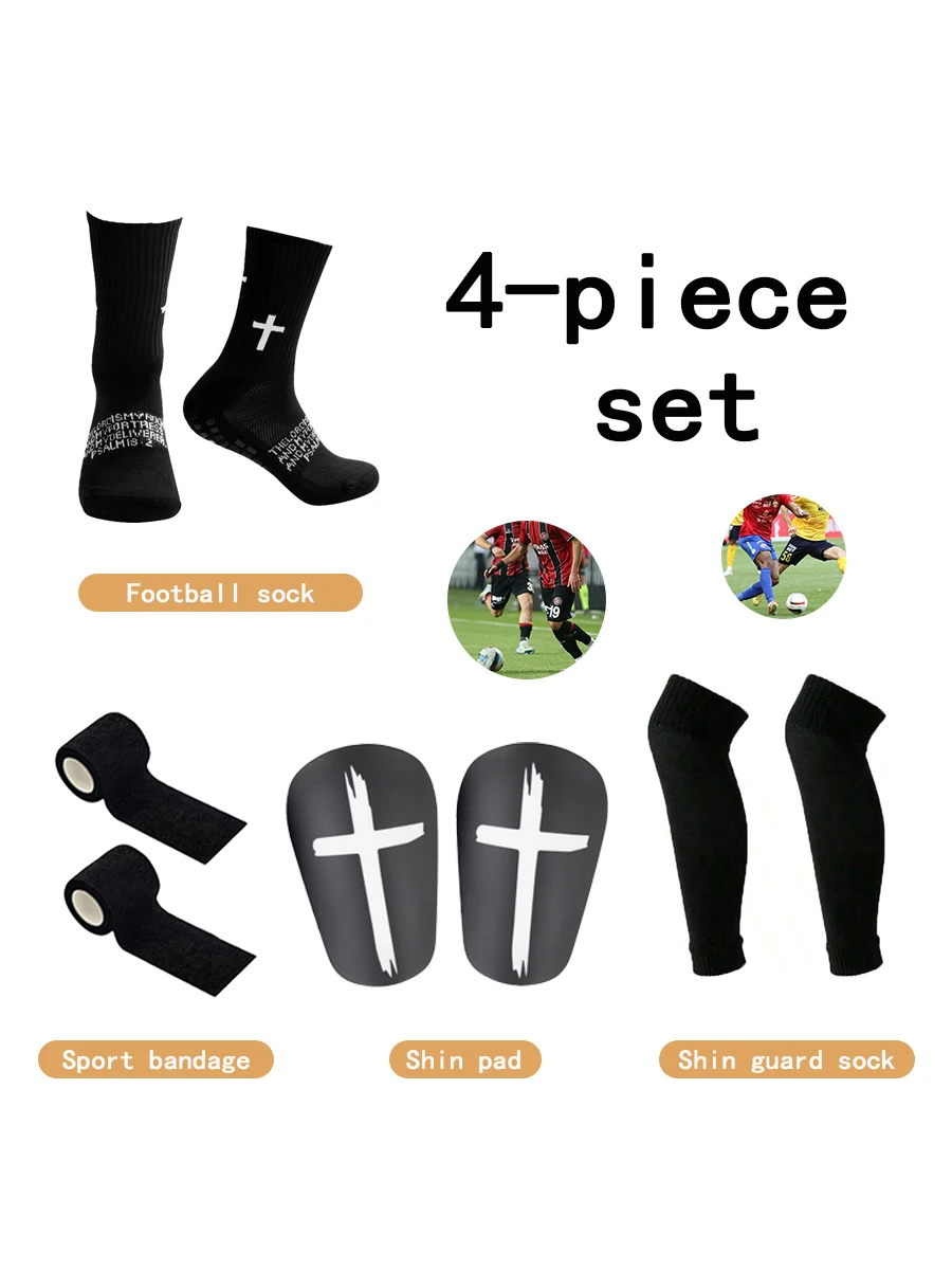 

4 Piece Set Men and Women Non-slip Football Socks Basketball Garter Belt Sports Bandage Elastic Socks Mini Leg Guard