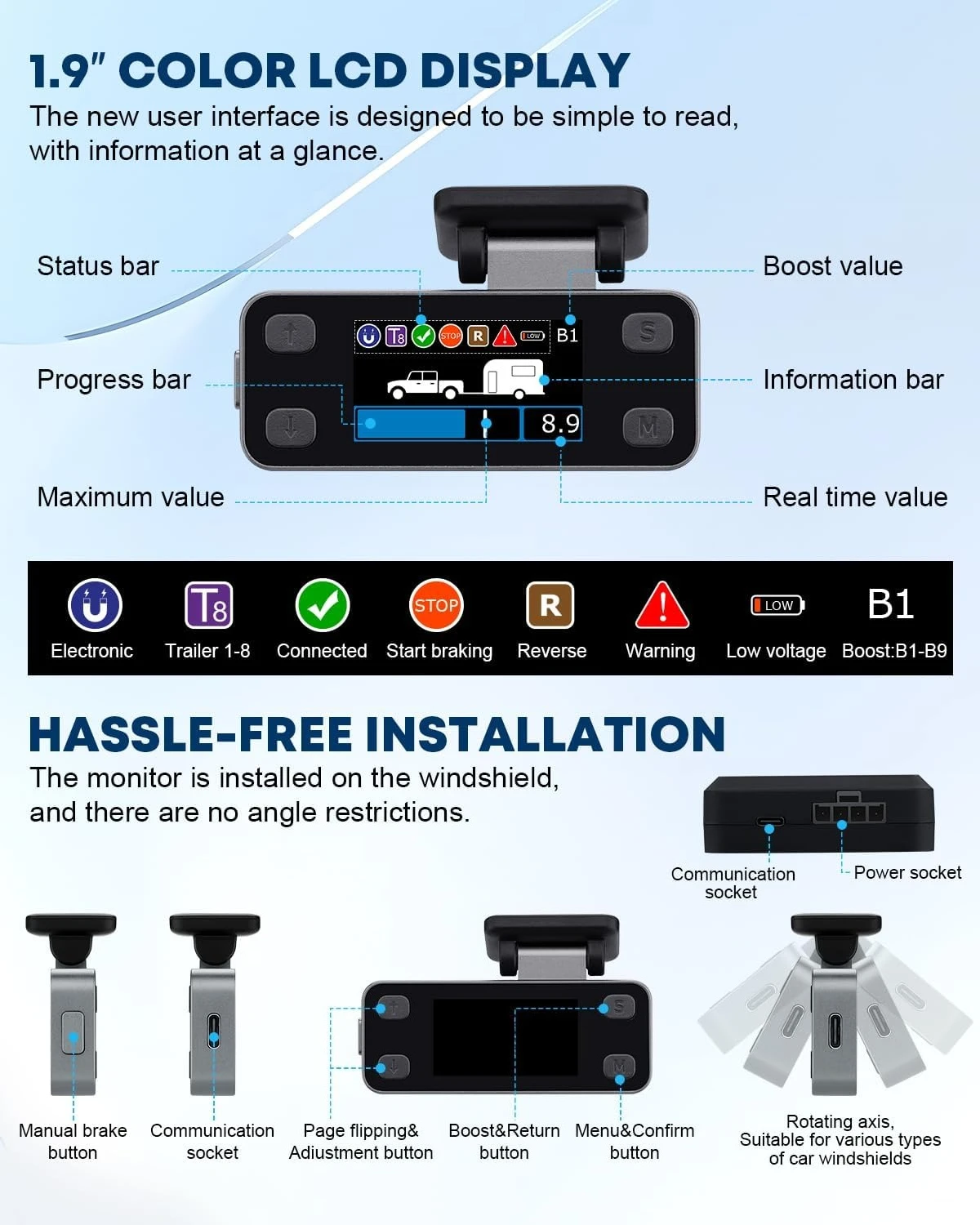 مجموعة أدوات التحكم في فرامل المقطورة المطورة، تصميم منفصل، شاشة LCD، شريحة ذكية، الكبح النسبي، وحدة تحكم الفرامل الكهربائية · جديد #4