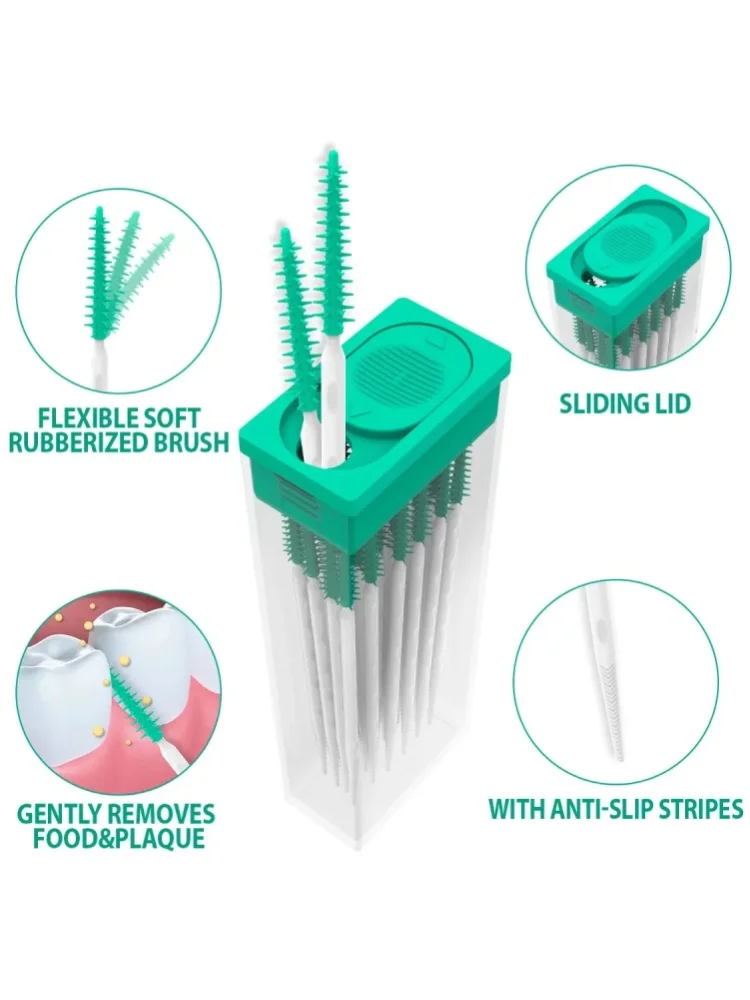 100 Stück/Packung Silikon Interdentalbürsten Zahnzwischenraumbürsten mit Faden Mundpflege-Werkzeuge zur Zahnreinigung