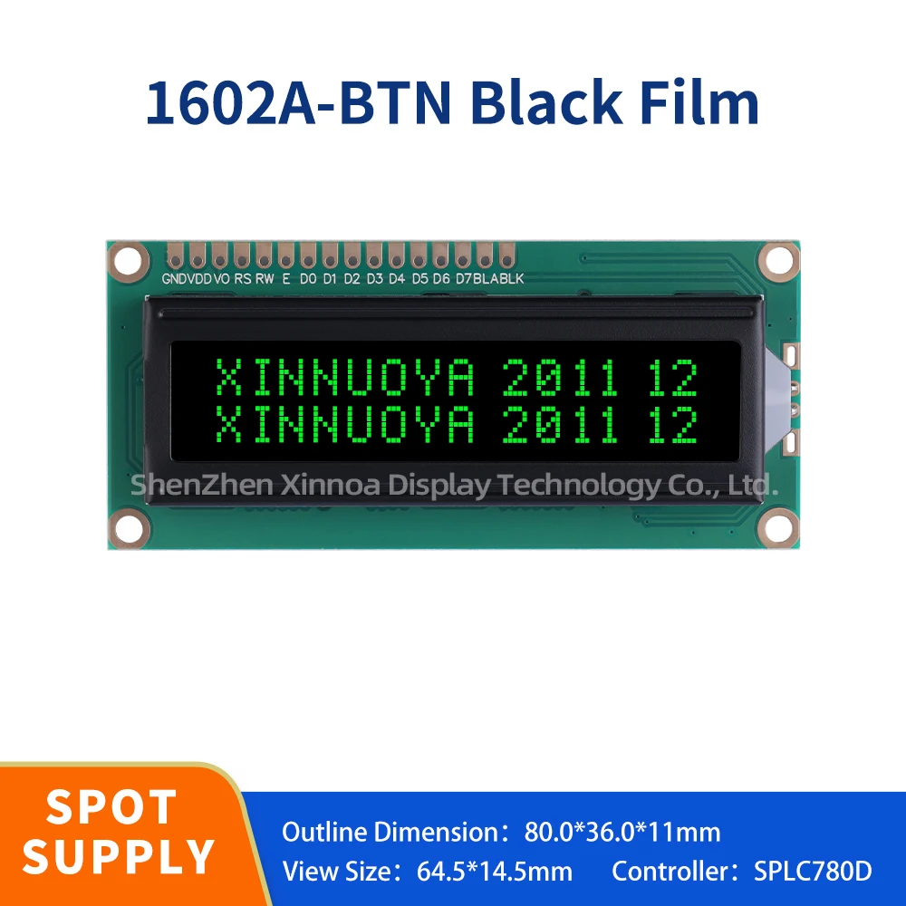 BTN 1602 Character Lcd Display 16X2 Dot Matrix Green Splc780D Driver Ic 5V Lcd Modules Btn Black Screen Green Character