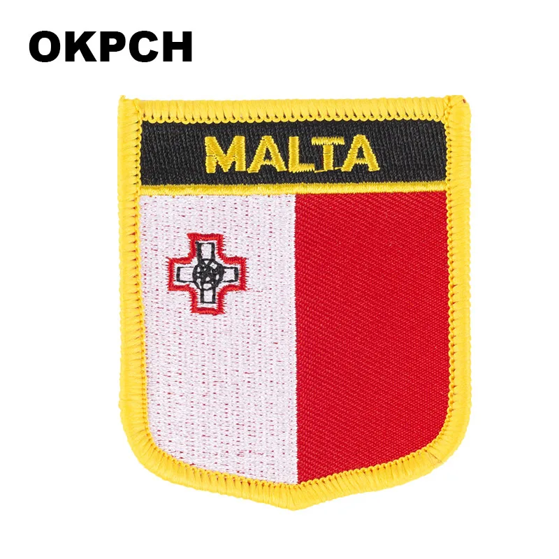 Malta Flag Shield Shape Iron on Embroidery Patches Saw on Transfer Patches Sewing Applications for Clothes Back Pac