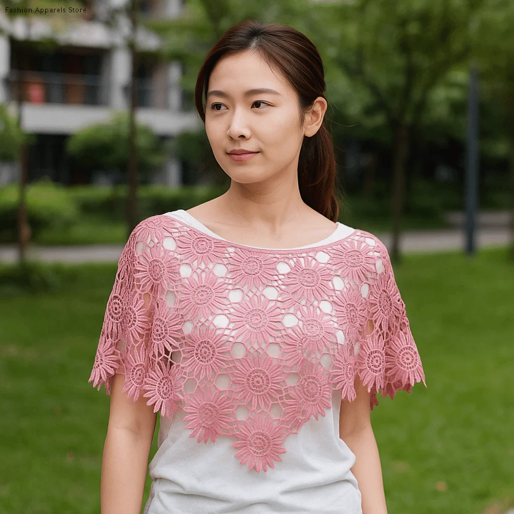 

Creative False Crochet Collar Tulle Lace DIY Hollow Out Vest Detachable Embroidered Trim Lace Shawl Poncho