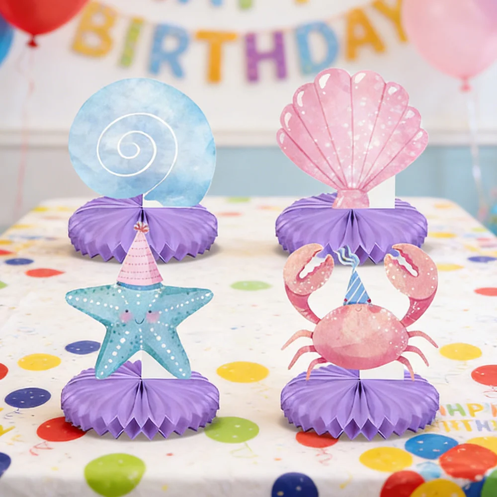4-teiliges Mittelstück unter dem Meer, Wabenmuster, Ozean-Thema, Party-Tischdekoration, Meerjungfrau, Geburtstag, Strand, Dusche, Partyzubehör – Detail 2