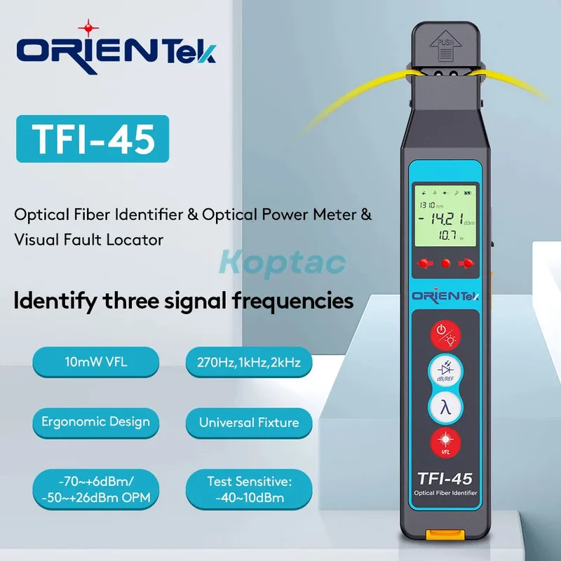 

Orientek TFI-45 Identificador De Fibra Ativa With 10Mw Visual Fault Locator And -70~+6Dbm/-50~+26Dbm Power Meter FTTH