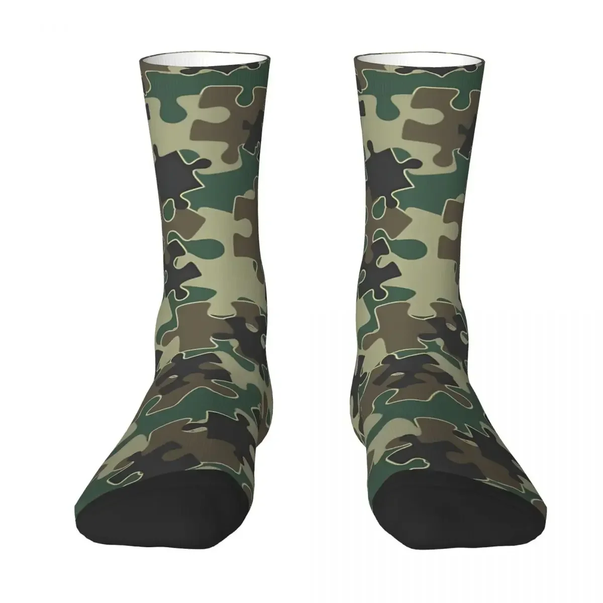 Jigsaw Puzzle Pieces Camo WOODLAND GREEN Camouflage Kawaii Socks Travel Cartoon Pattern Socks