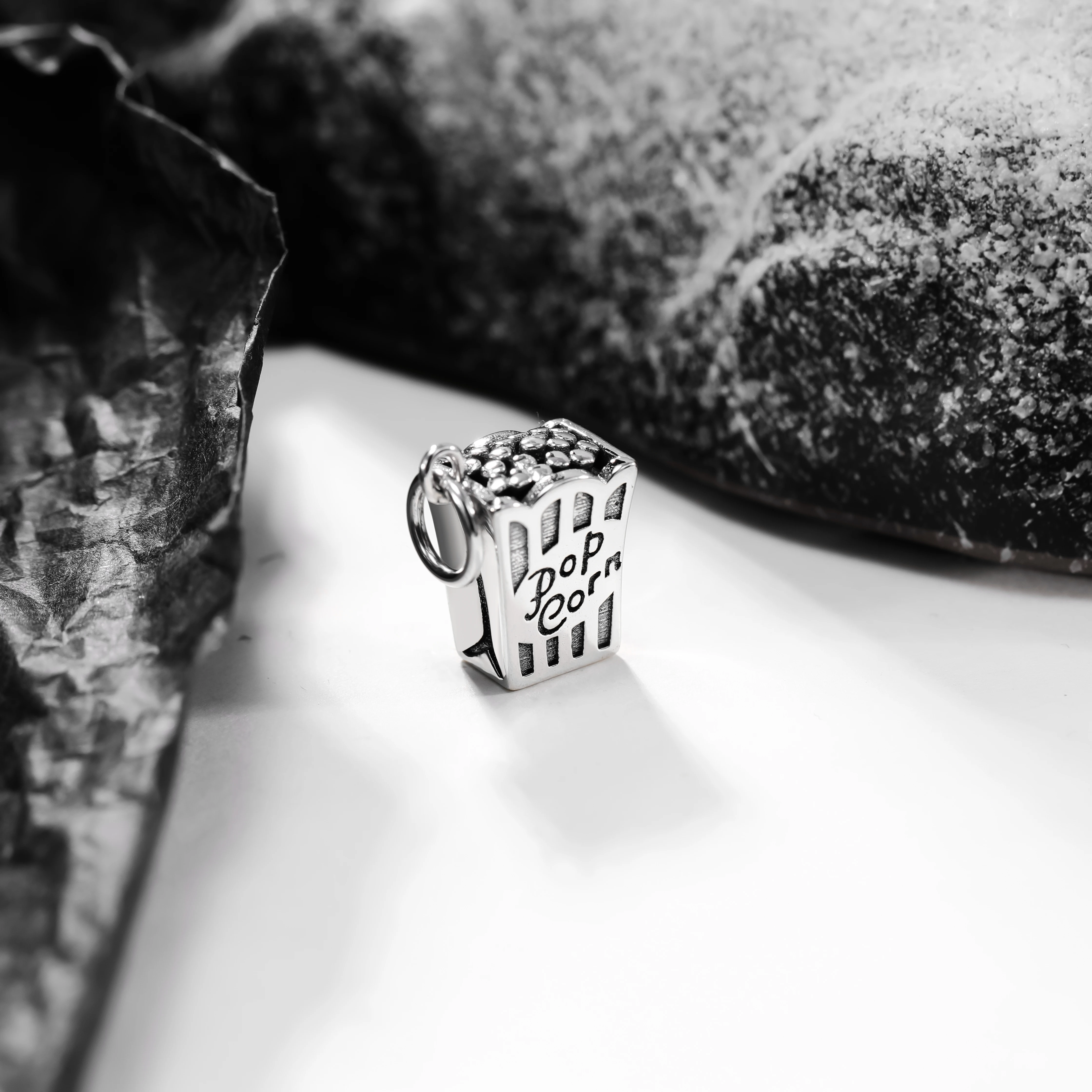 

DJ016B genuine 925 sterling silver exquisite fashion DIY silver jewelry Popcorn box pendant