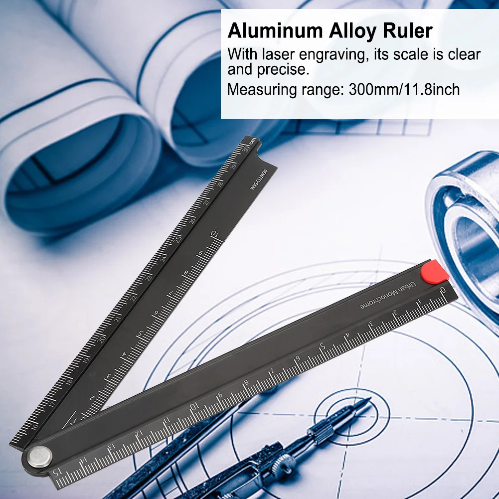 Portable Rulers Folding Aluminum Alloy Ruler 0-300mm Ruler Simple 90° Folding Metal Stationery Rule Folding Ruler
