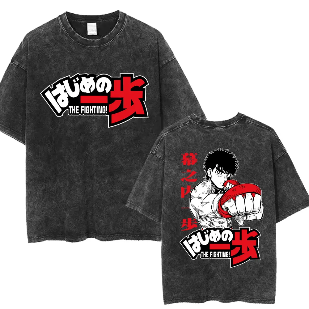 

Washed Anime Hajime No Ippo Kamogawa Boxing Gym T-Shirt Makunouchi Takamura Fighting KGB Tshirt Oversized Cotton Summer T-Shirts