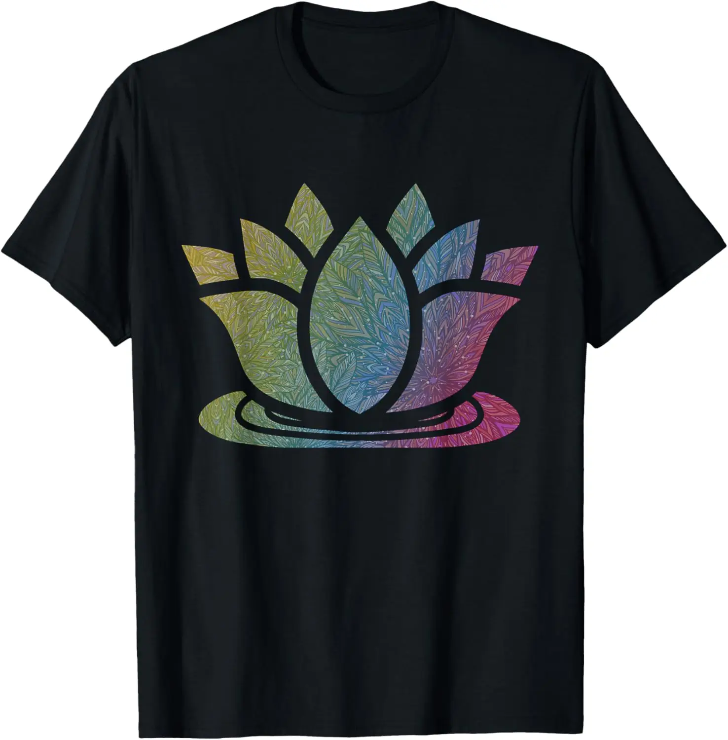 Rainbow Mandala Lotus Flower Graphic Tee Breathable Soft Cotton Casual T-Shirt