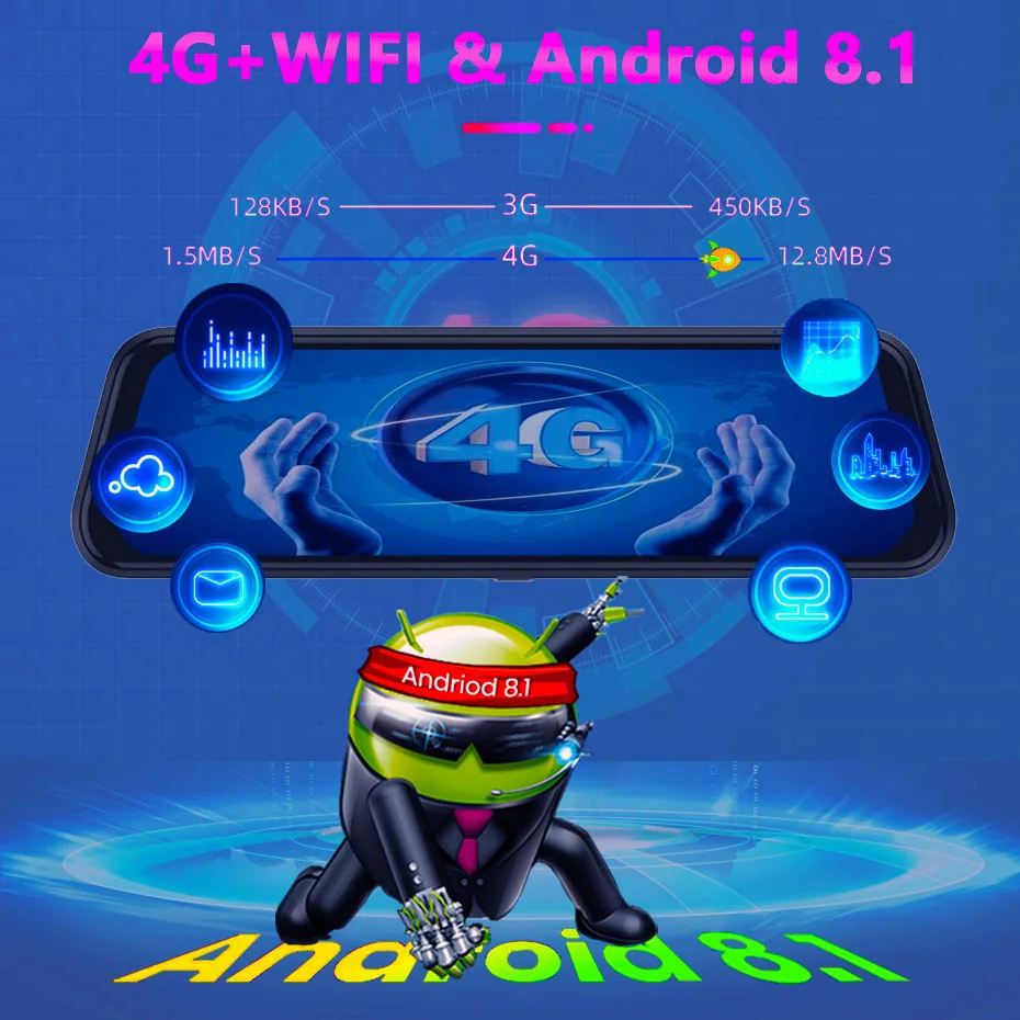 10 "سيارة مرآة الرؤية الخلفية داش كام 4G أندرويد 8.1 نظام تحديد المواقع والملاحة بلوتوث واي فاي كاميرا فيديو مسجل مراقبة عن بعد ADAS DVR