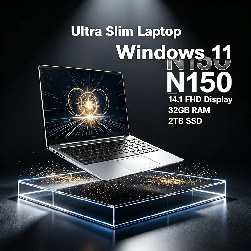 14.1 Inch High Definition Laptop 120Hz IPS Screen Intel N150 Chip 32GB RAM 2TB SSD Backlit Keyboard Long Battery Life