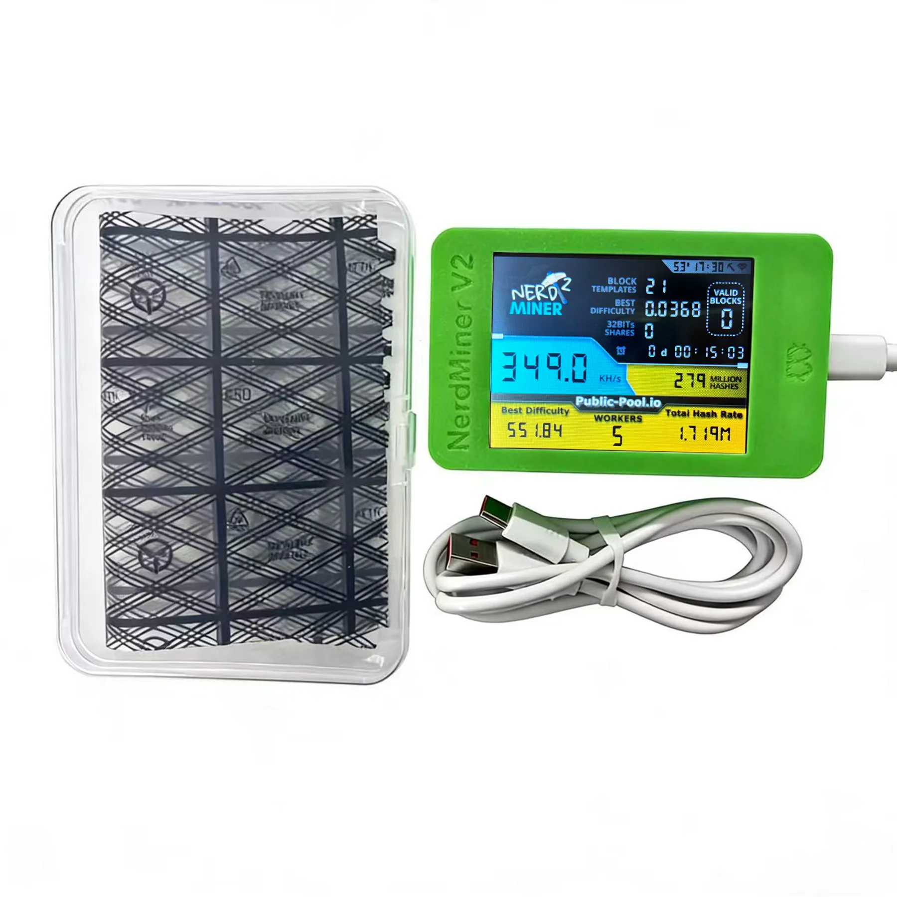 

NMMiner NerdMiner V2 Hashrate Lucky Miner ESP32 2.8 inch Smart Display Crypto Solo Lottery 350KH/s Bitcoin | Green