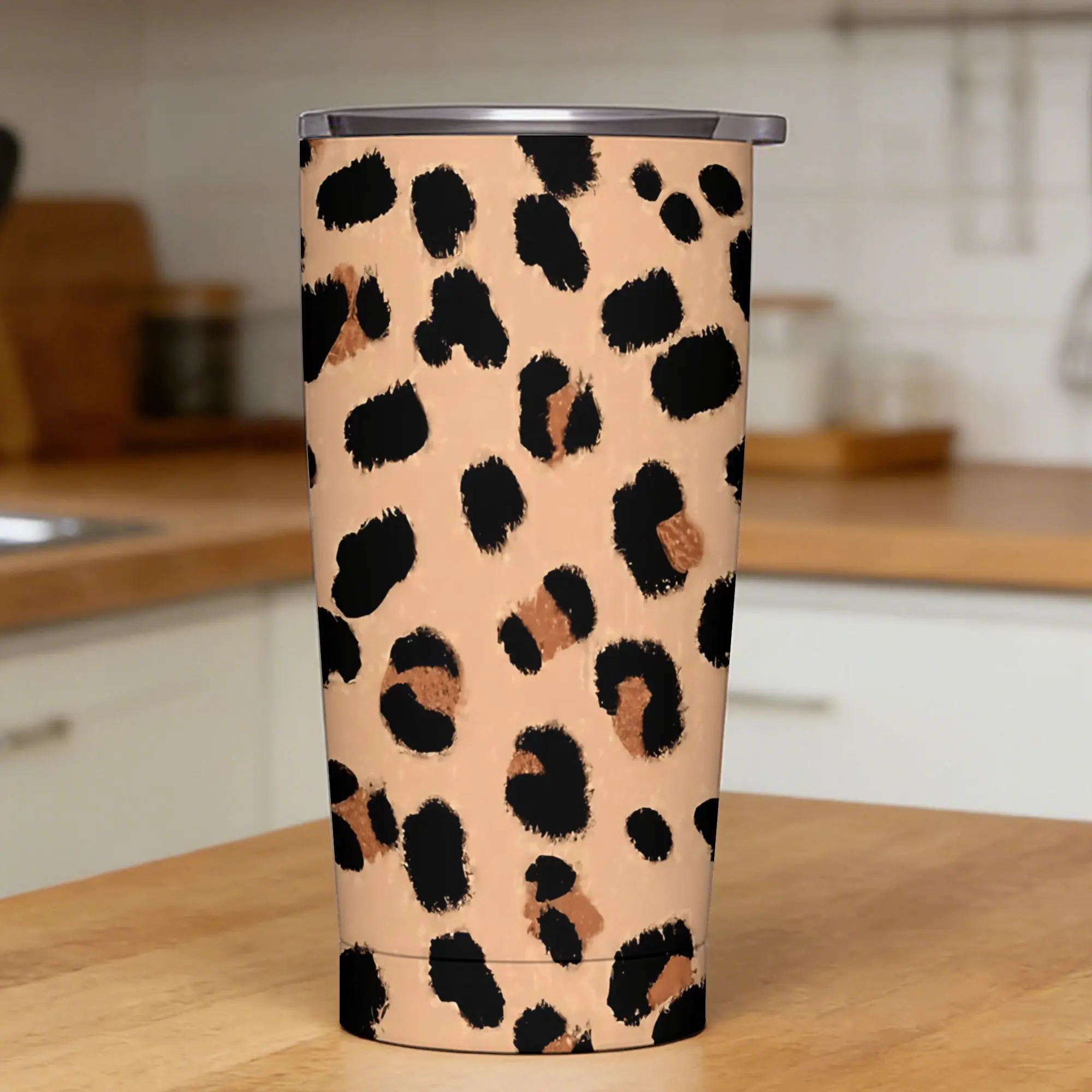 Wild Leopard Print Stainless Steel Tumbler With Straws  Camping Coffee Mug 20oz Cold Drink Mugs Cup,