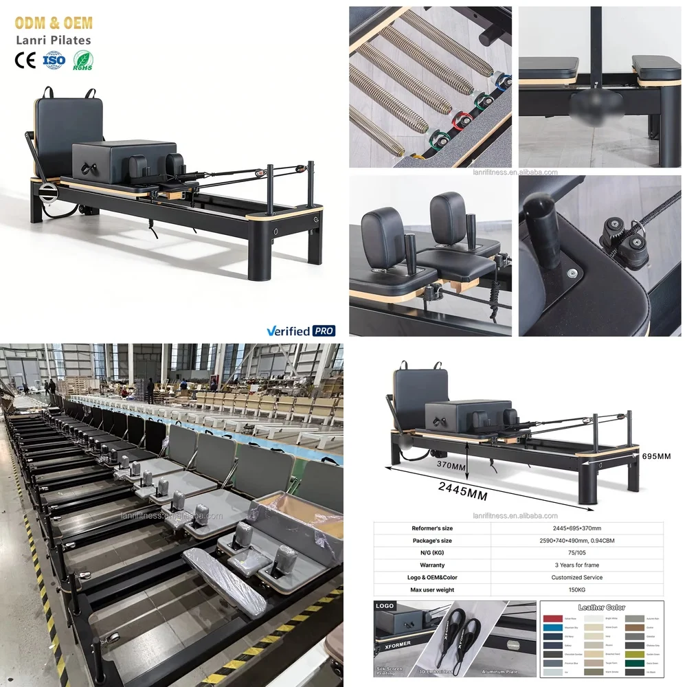 Máquina Reformer de Aluminio Negra Comercial para Estudio de Pilates, Equipo de Ejercicio de Yoga, Pilates Profesional Personalizable