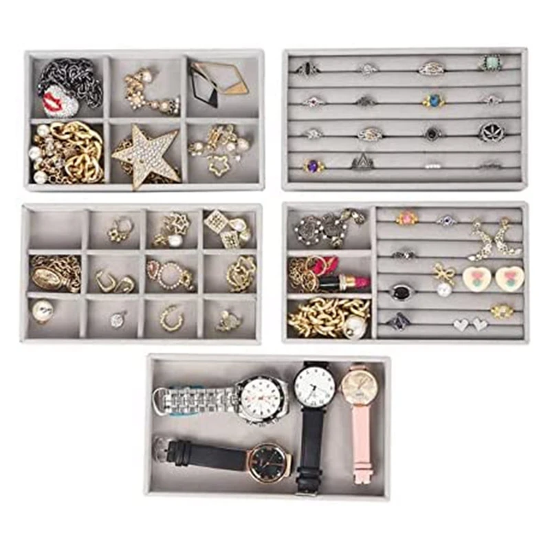 Jewelry Organizer With 5 Drawers Clear Acrylic Jewelry Box Gift Stackable Velvet Earring Display Holder