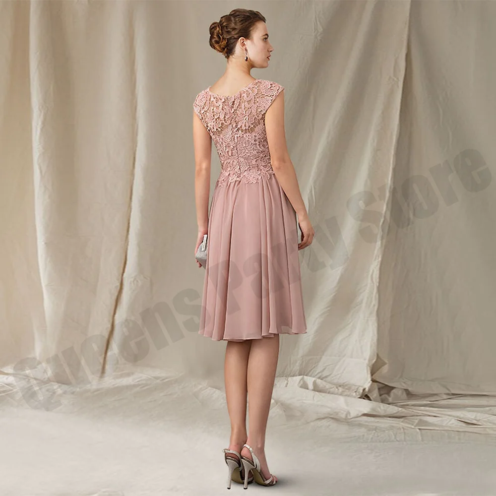 Knee Length Short Mother of The Bride Dress Cheap Cap Sleeve Scoop Neck Lace A Line Chiffon Wedding Guest Gown Custom Size