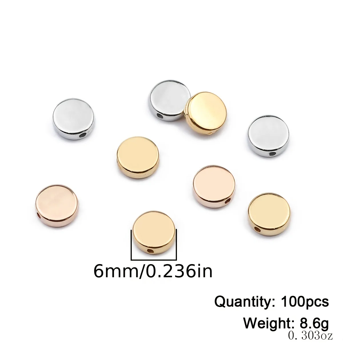 100 ~ 400 pz 6 Mm CCB oro rosa/argento placcato piatto rotondo perline allentate distanziatore per accessori gioielli collana braccialetto fai da te