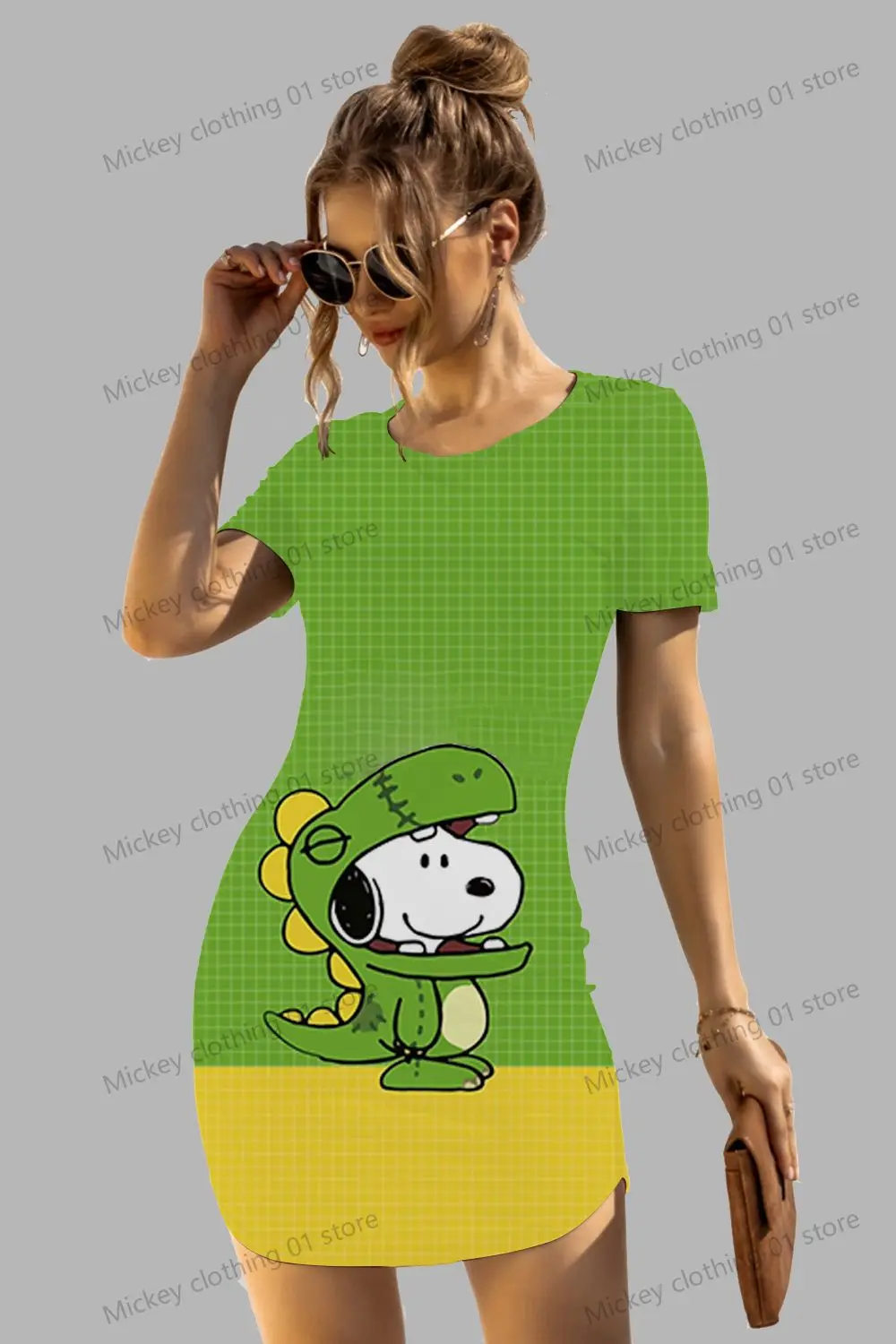 Women's Short Sleeved Hip Dresses Snoopy Kawaii Elegant Chic Dress Summer S-3XL Y2k Sanrio 2024 O Neck Fashion Beautiful New