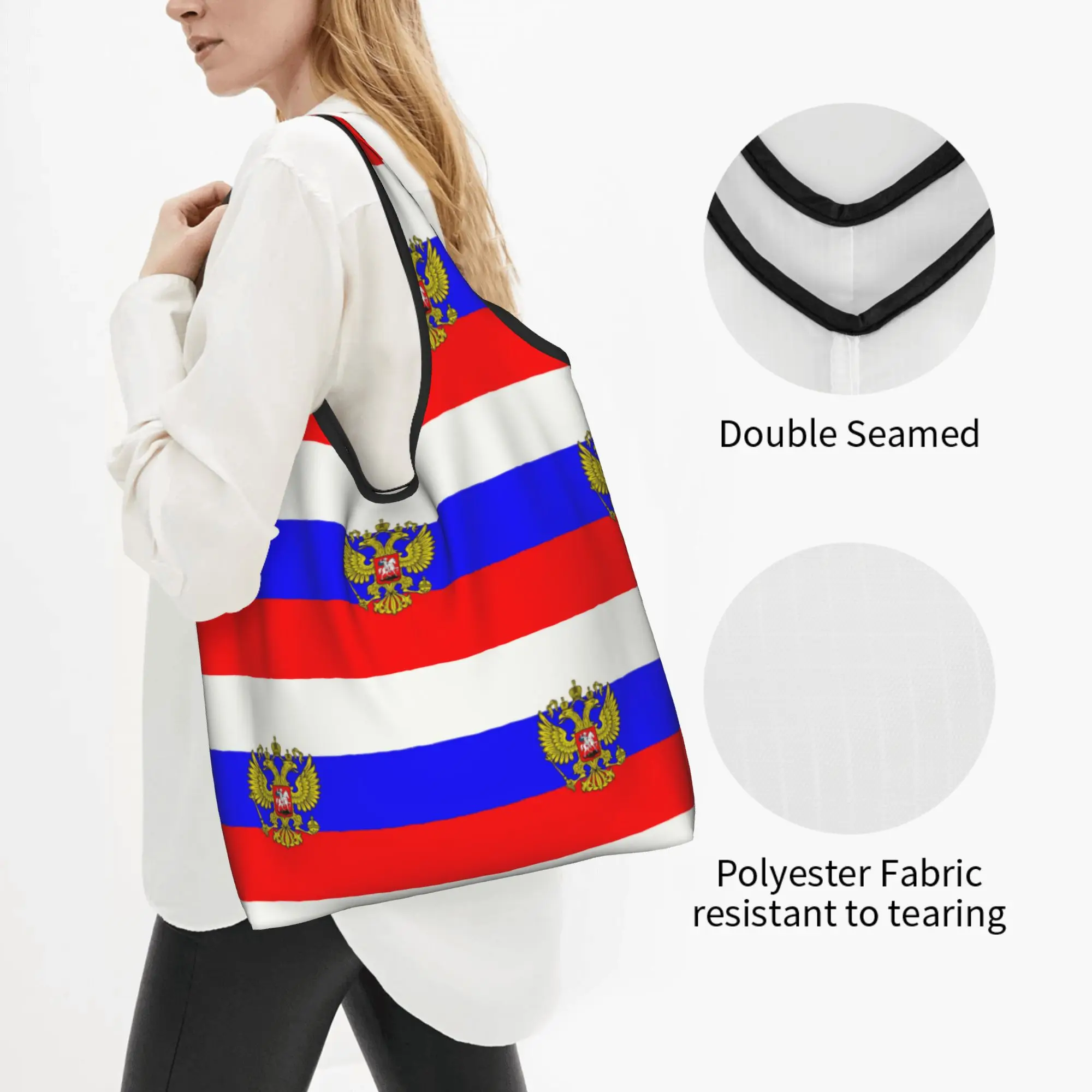 Recycling Russian flag Shopping Bag Women Tote Bag Portable  Grocery Shopper Bags