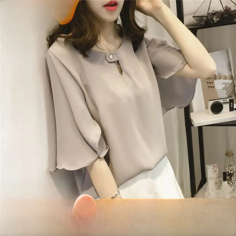 

2023 Casual Chiffon Blouse Women's irt 4XL Tops Ele Ladylike Sle Soft Fabric Comfortable Fit Faionable Trendy
