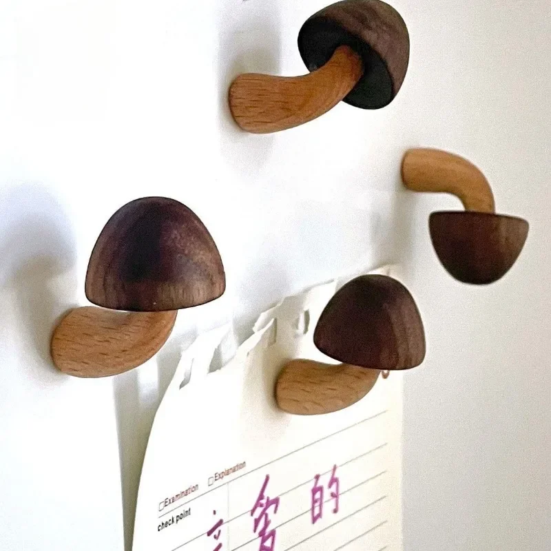 2pcs Small Mushroom Fridge Magnet Solid Wood Creative Practical Magnetic Refrigerator Wooden Celebrity Simulation Decoration